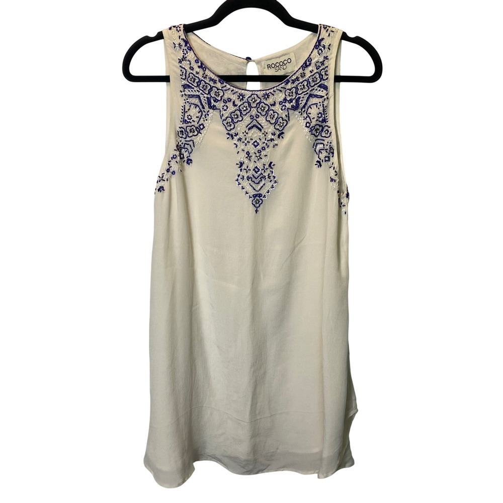 Rococo Sand‎ Beaded Silk Mini Dress Women Small Ivory Bohemian Coastal Chic
